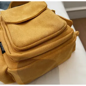 Yellow suede mini backpack stylish casual crossbody bag versatile outdoor small shoulder bag for women