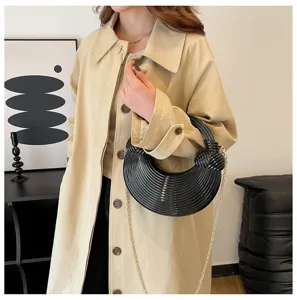 Acrylic Knotted Handle Crescent Shoulder Bag Detail Shot Stylish Chain Handbag Women
