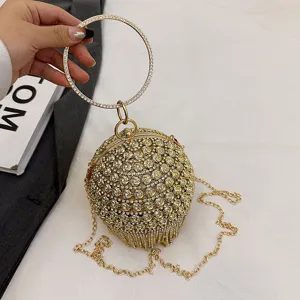 Sac de soirée boule en strass doré avec poignée ronde en métal pochette chic pour femmes