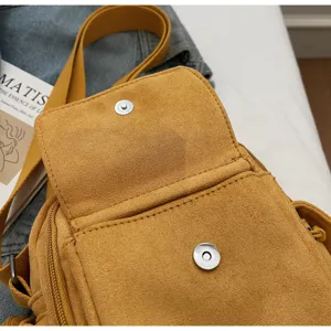 Yellow suede crossbody camera bag casual retro shoulder bag daily versatile messenger bag