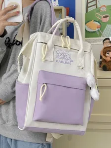 Niedlicher colorblock Studenten Rucksack mit großer Kapazität, stylischer Alltagsrucksack.