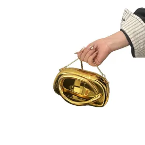 2025 neue goldene metallische abendtasche damen stylische skulpturale schultertasche