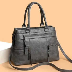 Modische vrouwen zachte lederen handtas grote capaciteit shopper schoudertas stijl