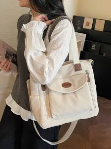 Casual corduroy tote bag for women, versatile shoulder handbag for daily commuting fashion