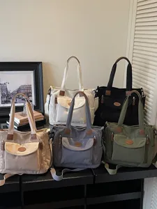 Minimalist casual corduroy tote bag for women, multi-color large capacity commuter shoulder bag.