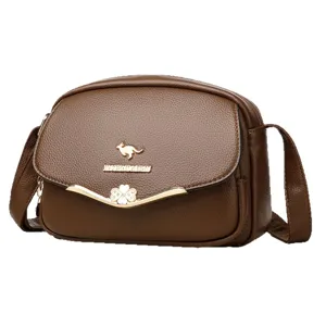Elegant brown PU leather crossbody shoulder bag for women, stylish niche design daily purse.