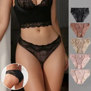 Women Sexy Lace Panties Breathable Polyamide Cotton Crotch Seamless Mid Waist Lingerie Floral Trim Soft Everyday Briefs