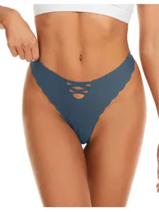 Low-waist seamless thong with cutout lace-up detail, ice silk fabric for comfortable daily wear.