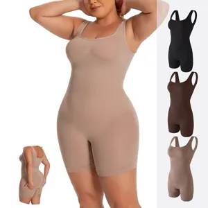 Women Seamless Shapewear Bodysuit Wide Straps Tummy Control Body Shaper U-Neck Athletic Yoga Slimming Jumpsuit Underwear Set