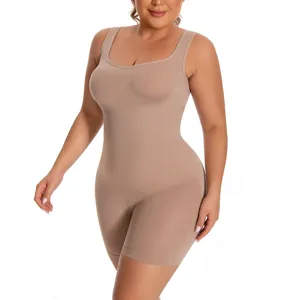 Women's wide strap seamless shapewear bodysuit tummy control fitness activewear nude