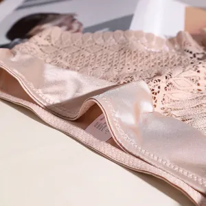 Women's lace satin mid-waist panties comfortable breathable thin underwear sexy briefs