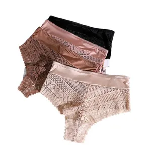 Women's mid-waist lace briefs, ultra-thin seamless hollow breathable panties multi-pack main view.