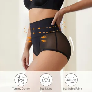 Women high waist tummy control shapewear briefs breathable mesh butt lifting slimming panty