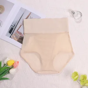 Women high waist shaping briefs seamless mesh tummy control panties nude main view display