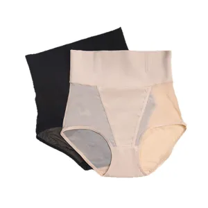 Women high waist tummy control shaping panties seamless mesh splice breathable slimming underwear