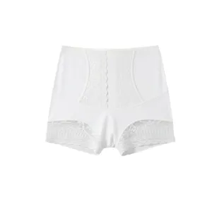 Women high waist tummy control shaping panties, white floral lace patchwork slim slimming briefs main.