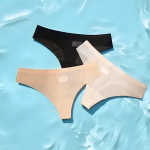 Seamless breathable women's thong panties solid color comfortable summer daily base wear