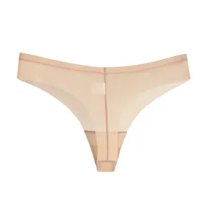 Detail shot of women seamless nude thong underwear, breathable fabric for yoga sports daily wear.