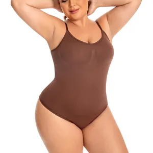 Plus size seamless body shaper for women tummy control slimming bodysuit shapewear brown.