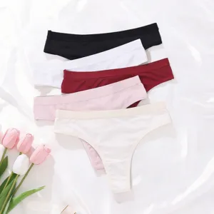 T-string da donna senza cuciture in tinta unita slip traspirante set di intimo comodo