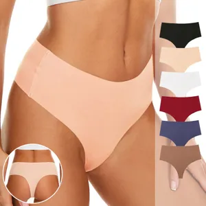 Seamless Women Ice Silk Thong Underwear Mid Waist Breathable Cotton Crotch T-Back Briefs For Sports Fitness Daily Panties