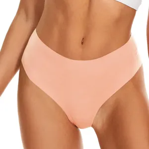 Women solid color seamless mid-waist thong breathable skin-friendly daily sports underwear
