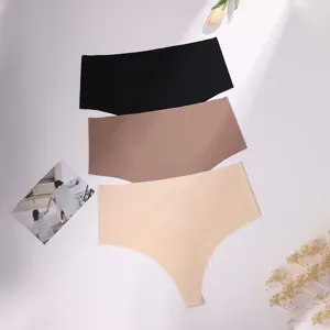Women's seamless thongs solid color mid-waist breathable underwear 3-pack main view.