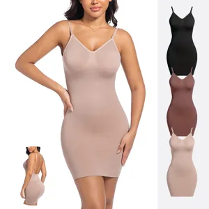 Women Seamless Shapewear Bodysuit Backless Spaghetti Strap Tummy Control Slimming Body Shaper Dress
