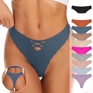 Women Seamless Ice Silk Thong Lingerie Set Low Waist Hollow Out Sports Bra Top And Bottom Seamless Nylon Breathable Underwear