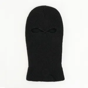 Passamontagna nero in maglia a due fori maschera sci invernale berretto bici dettaglio.