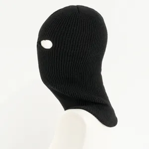 Passamontagna in maglia nera a due fori maschera termica da sci per inverno sport.