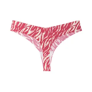 Women's seamless ice silk low-waist thong breathable quick-drying pink zebra print panty