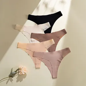 Women seamless thong low rise underwear comfort solid color panties breathable daily wear pack