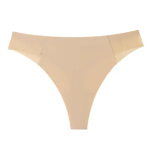 Women seamless low-waist thong underwear for yoga sports daily wear skin color solid style.