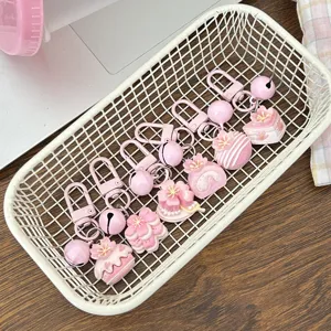 Süßer rosa Kirschblüte Dessert Glocke Schlüsselanhänger ästhetische süße Blumen Tasche Anhänger