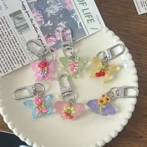 Doorzichtig bloem vlinder sleutelhanger schattige rugzak hanger esthetisch cadeautje
