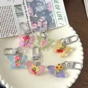 Transparante bloem vlinder sleutelhanger, schattig meisjes rugzak accessoire en cadeau.