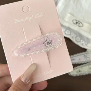 Sweet pink lace bunny hair clip cute lolita duckbill hair accessory for sweet kawaii girls style