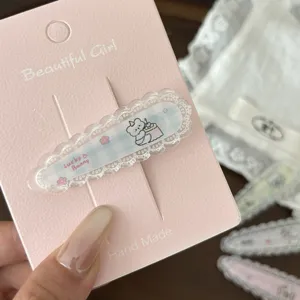 Cute lace edge hair clip sweet bear bunny acrylic hairpin lolita side duckbill accessory