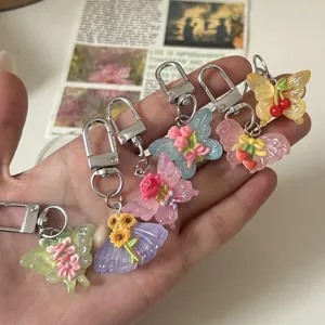 Transparante bloem vlinder sleutelhanger schattige hars tas bedel stijlvol cadeau