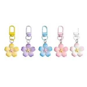 Cute cherry blossom keychain set, sweet pastel flower bag pendant for girls and students.