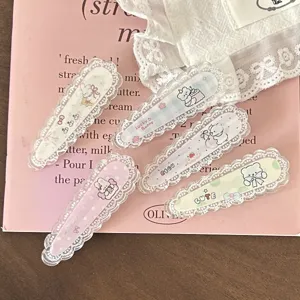 Cute lace hair clips with sweet bear and rabbit designs, perfect Lolita aesthetic accessories.