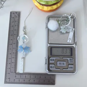 Handmade blue crystal maple leaf phone strap charm cute bag pendant keychain accessories.