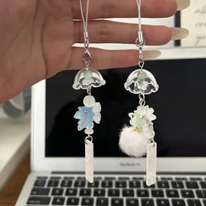 Jasmine Windchime Ice Maple Leaf Mobile Phone Pendant INS Simple Girl Bag Camera Hanging Chain Accessories Keychain