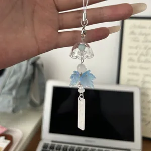 Cute blue maple leaf phone charm aesthetic beaded keychain sweet girly bag accessory strap