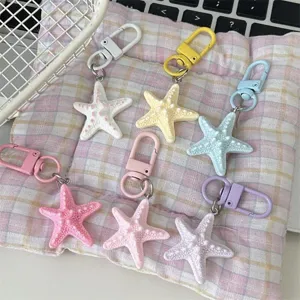 Cute Cartoon Starfish Shell Dolphin Keychain Resin Colorful Macaron Bag Charm Animal Pendant Gift For Women Girls