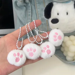 Pluizige Kattenpoot Sleutelhanger Leuke Pluche Tas Hanger Geborduurd Zoete Cartoon Sleutelring Hanger Voor Vrouwen Paar Cadeau