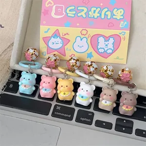 Simpatico portachiavi campana orso bavaglino 3D borsa ciondolo regalo coppia amico