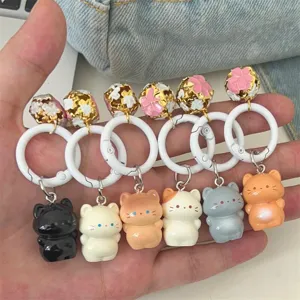 Cute Standing Cat Figurine Keychain Cartoon Plastic Animal Bell Pendant Bag Charm Gift Accessories