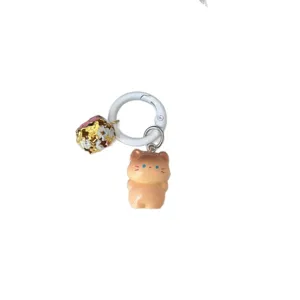 Cute standing Siamese cat keychain with bell keyring for daily bags and keys gift.
